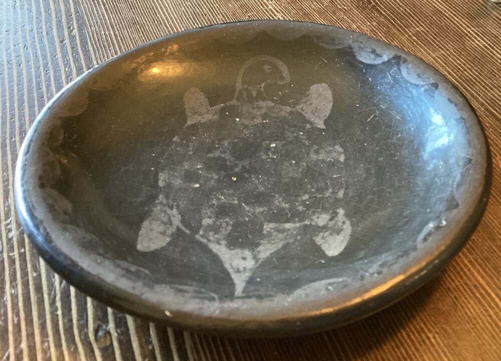 Vintage Black on Black Pottery ~ Plate ~ Native American Pueblo Pottery Turtle